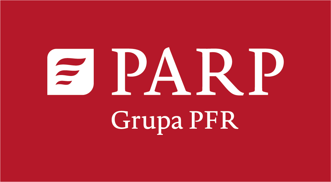 PARP Grupa PFR logo-monochromatycze negatyw na czerwieni.png